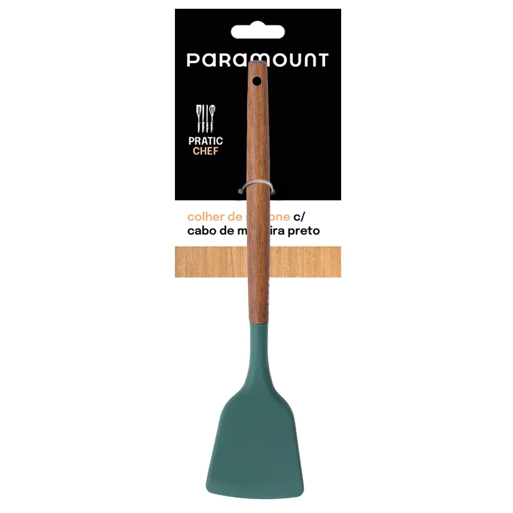 Espátula Reta de Silicone c/ Cabo de Madeira