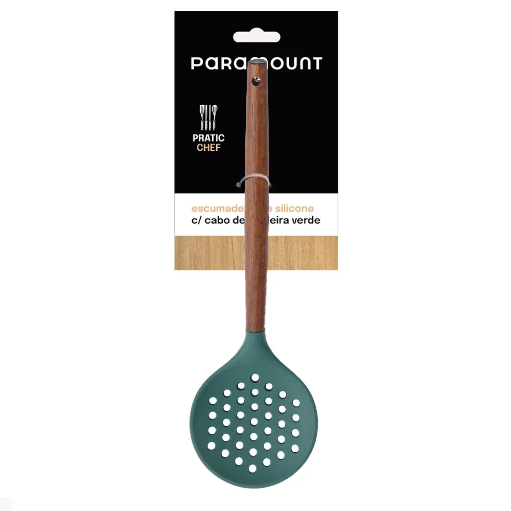 Escumadeira de Silicone c/ Cabo de Madeira