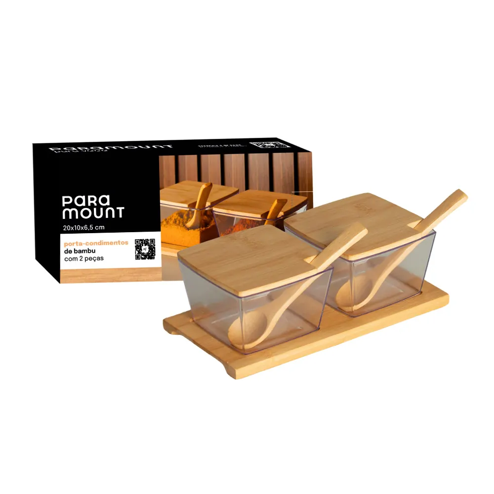 Kit Porta Condimentos de Bambu Quadrado c/ 2 Pçs